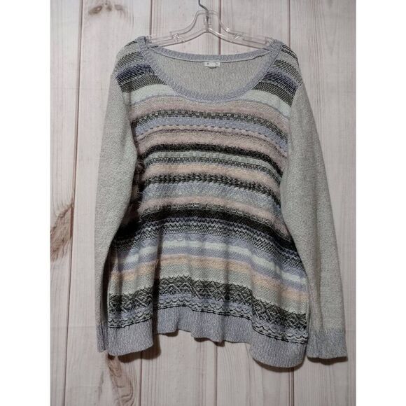 Westport‎ Sweater Ladies 3x Gray Fuzzy Light Weight Scoop Neck - Picture 1 of 7